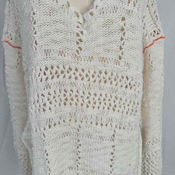Free People White Sweater Crochet Chunky Knit Oversized Cottagecore Boho Hippie - Picture 9 of 16